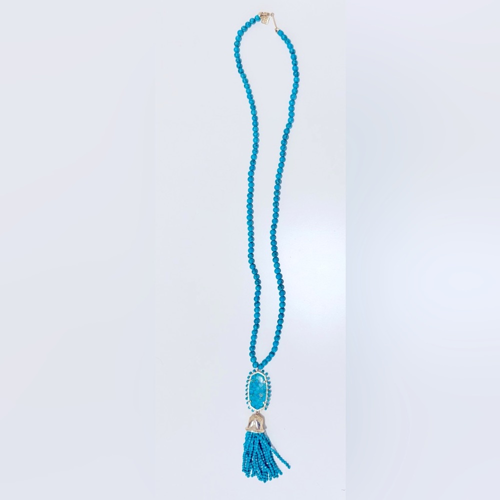 KENDRA SCOTT Tatiana Long Beaded Turquoise Tassel Statement Necklace - Picture 5 of 12
